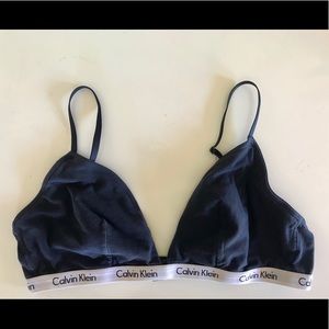 navy blue calvin klein triangle bralette
